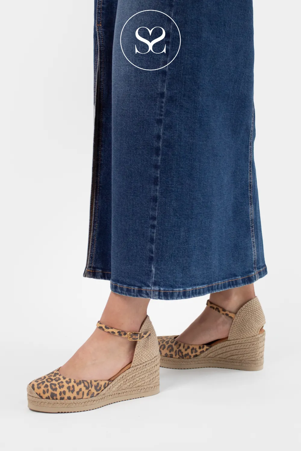 UNISA CACERES LEOPARD LEATHER WEDGE ESPADRILLE SANDALS