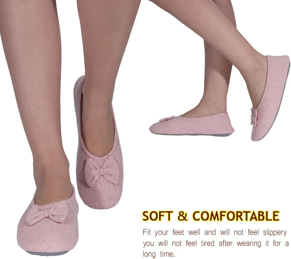 Urbancolor Women's Washable Memory Foam Ballerina Slippers Light Weight Terry Cloth House Shoes/Stretchable Heel Design