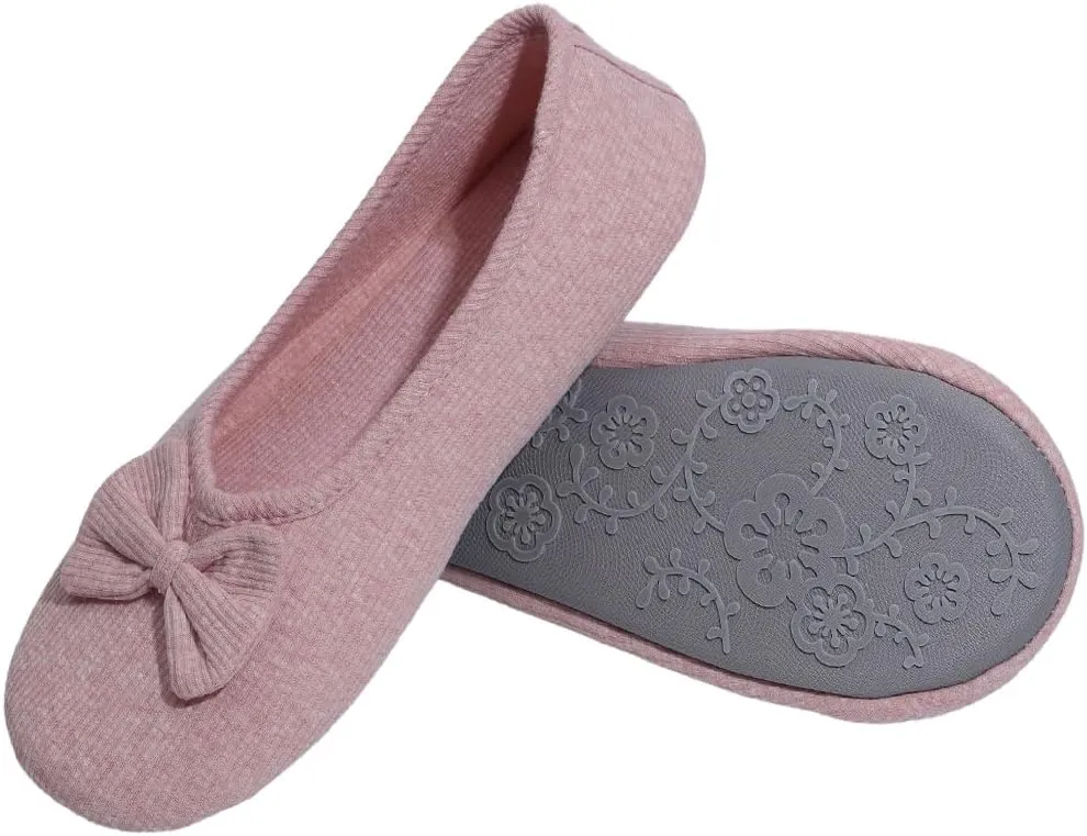 Urbancolor Women's Washable Memory Foam Ballerina Slippers Light Weight Terry Cloth House Shoes/Stretchable Heel Design
