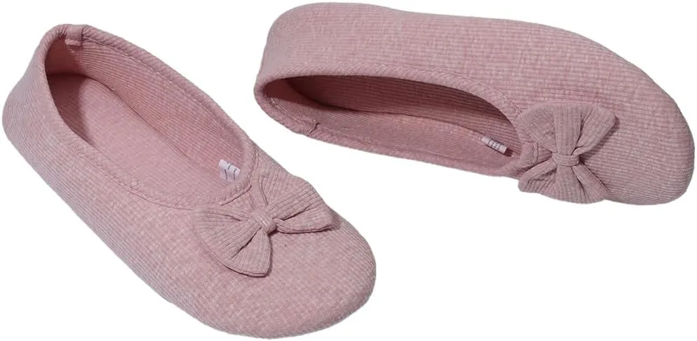 Urbancolor Women's Washable Memory Foam Ballerina Slippers Light Weight Terry Cloth House Shoes/Stretchable Heel Design