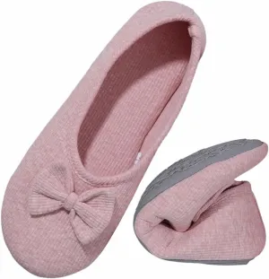 Urbancolor Women's Washable Memory Foam Ballerina Slippers Light Weight Terry Cloth House Shoes/Stretchable Heel Design