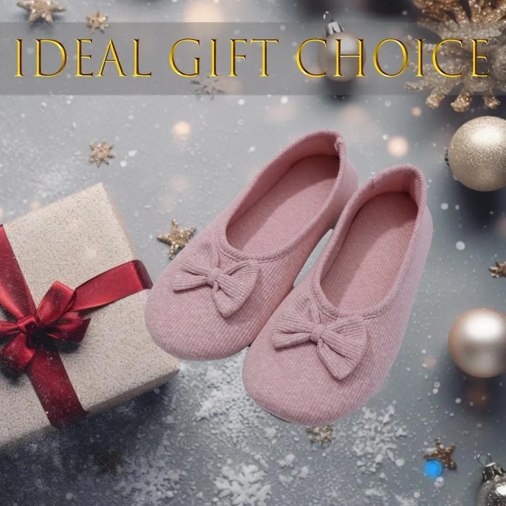 Urbancolor Women's Washable Memory Foam Ballerina Slippers Light Weight Terry Cloth House Shoes/Stretchable Heel Design
