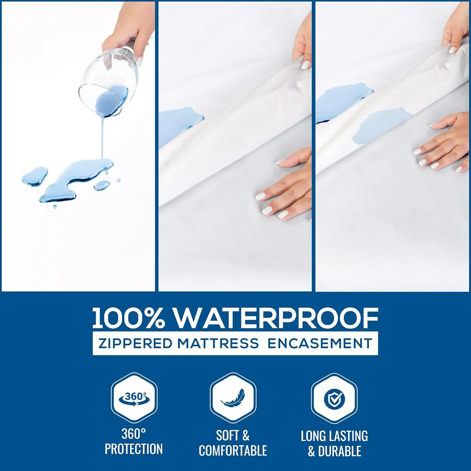 Utopia Bedding Zippered Mattress Encasement Full, 100% Waterproof Bed Bug and Dust Mite Proof Mattress Protector, Absorbent Six-Sided Mattress Cover