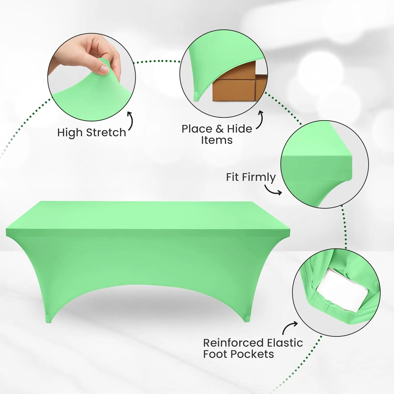 Utopia Kitchen 6FT Spandex Tablecloth [10 Pack, Bright Green] 200 GSM Stretch, Fitted, Washable and Wrinkle Resistant Table Cloth Rectangle Cover for Trade Shows, Wedding, Parties [72Lx30Wx30H Inch]