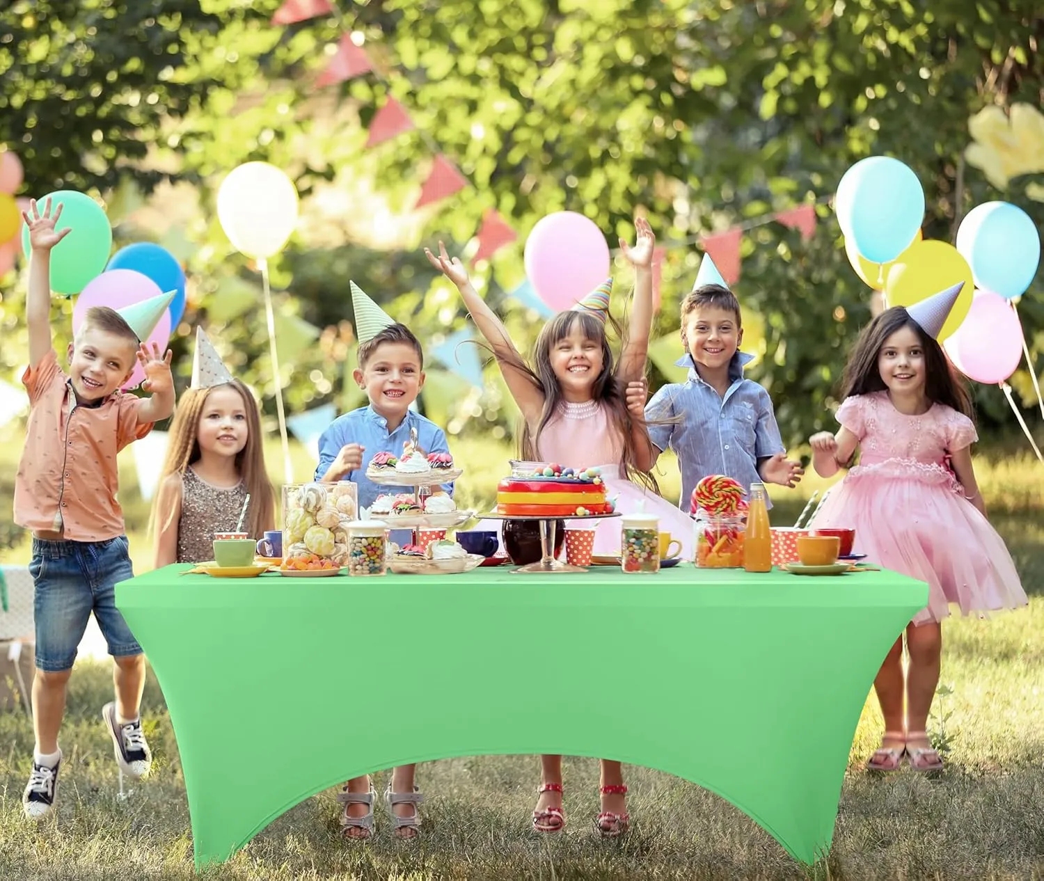Utopia Kitchen 6FT Spandex Tablecloth [10 Pack, Bright Green] 200 GSM Stretch, Fitted, Washable and Wrinkle Resistant Table Cloth Rectangle Cover for Trade Shows, Wedding, Parties [72Lx30Wx30H Inch]