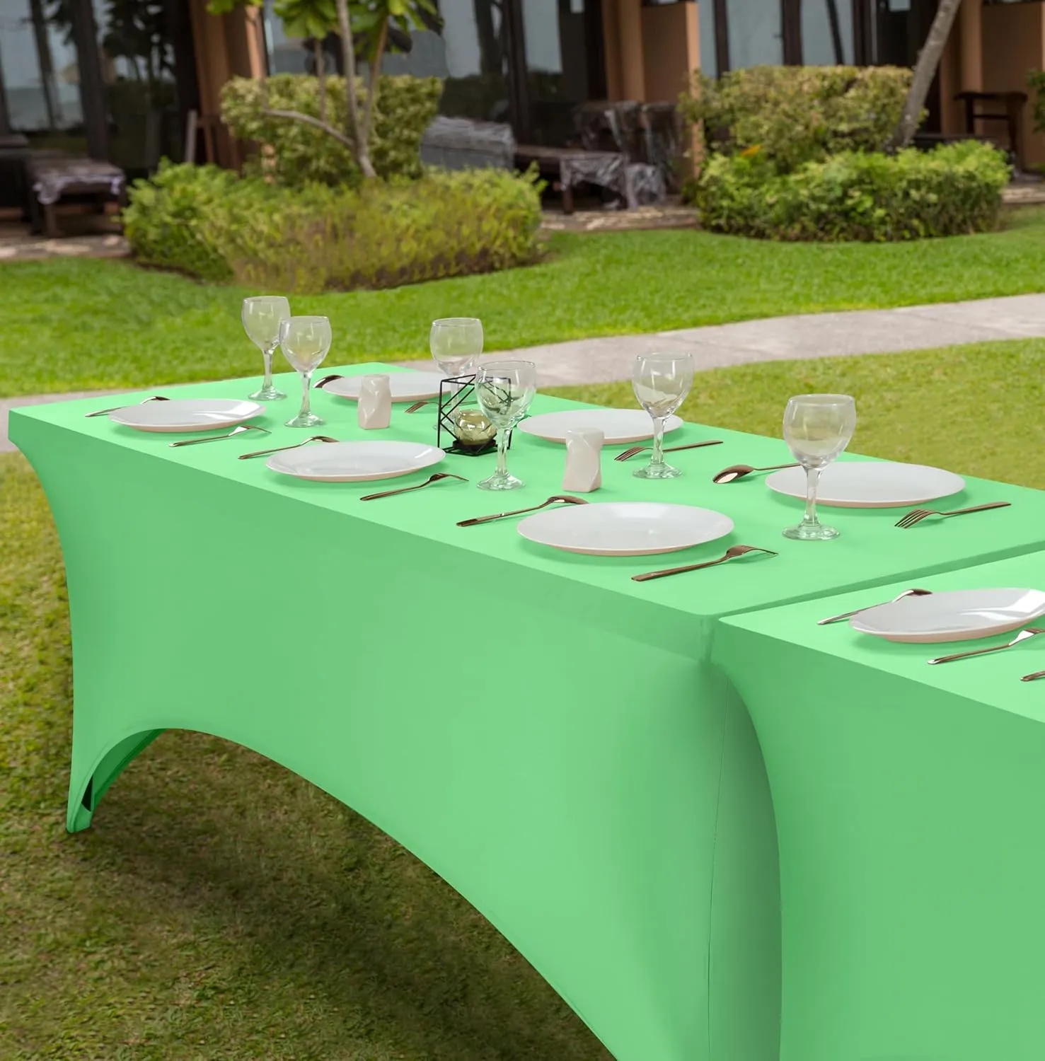 Utopia Kitchen 6FT Spandex Tablecloth [10 Pack, Bright Green] 200 GSM Stretch, Fitted, Washable and Wrinkle Resistant Table Cloth Rectangle Cover for Trade Shows, Wedding, Parties [72Lx30Wx30H Inch]