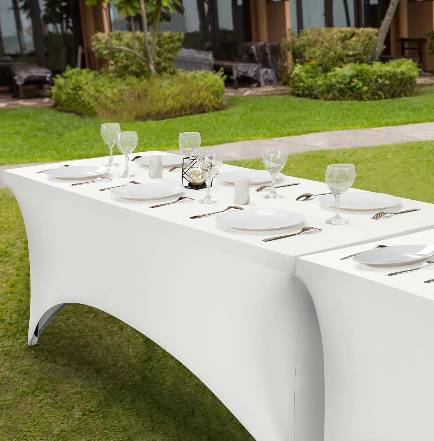 Utopia Kitchen 6FT Spandex Tablecloth [2 Pack, White] 200 GSM Stretch, Fitted, Washable and Wrinkle Resistant Table Cloth Rectangle Cover for Trade Shows, Wedding, Parties [72Lx30Wx30H Inch]