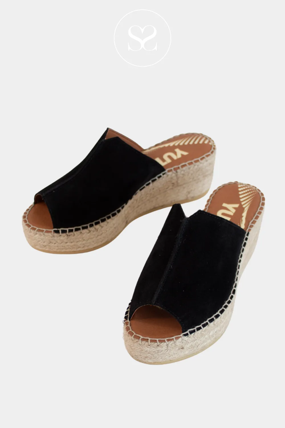 VIGUERA 2275 BLACK SUEDE ESPADRILLE WEDGE SLIDER SANDALS