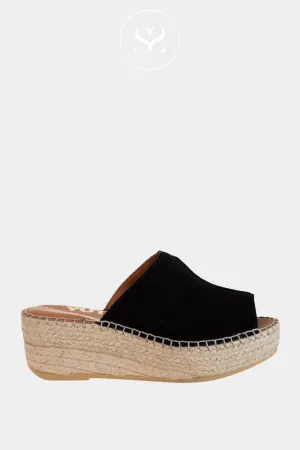 VIGUERA 2275 BLACK SUEDE ESPADRILLE WEDGE SLIDER SANDALS