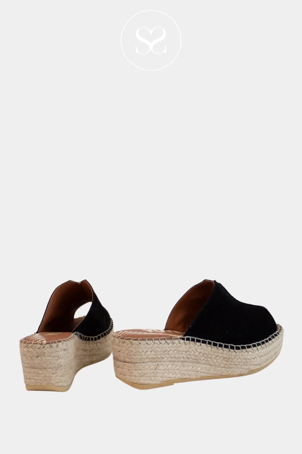 VIGUERA 2275 BLACK SUEDE ESPADRILLE WEDGE SLIDER SANDALS