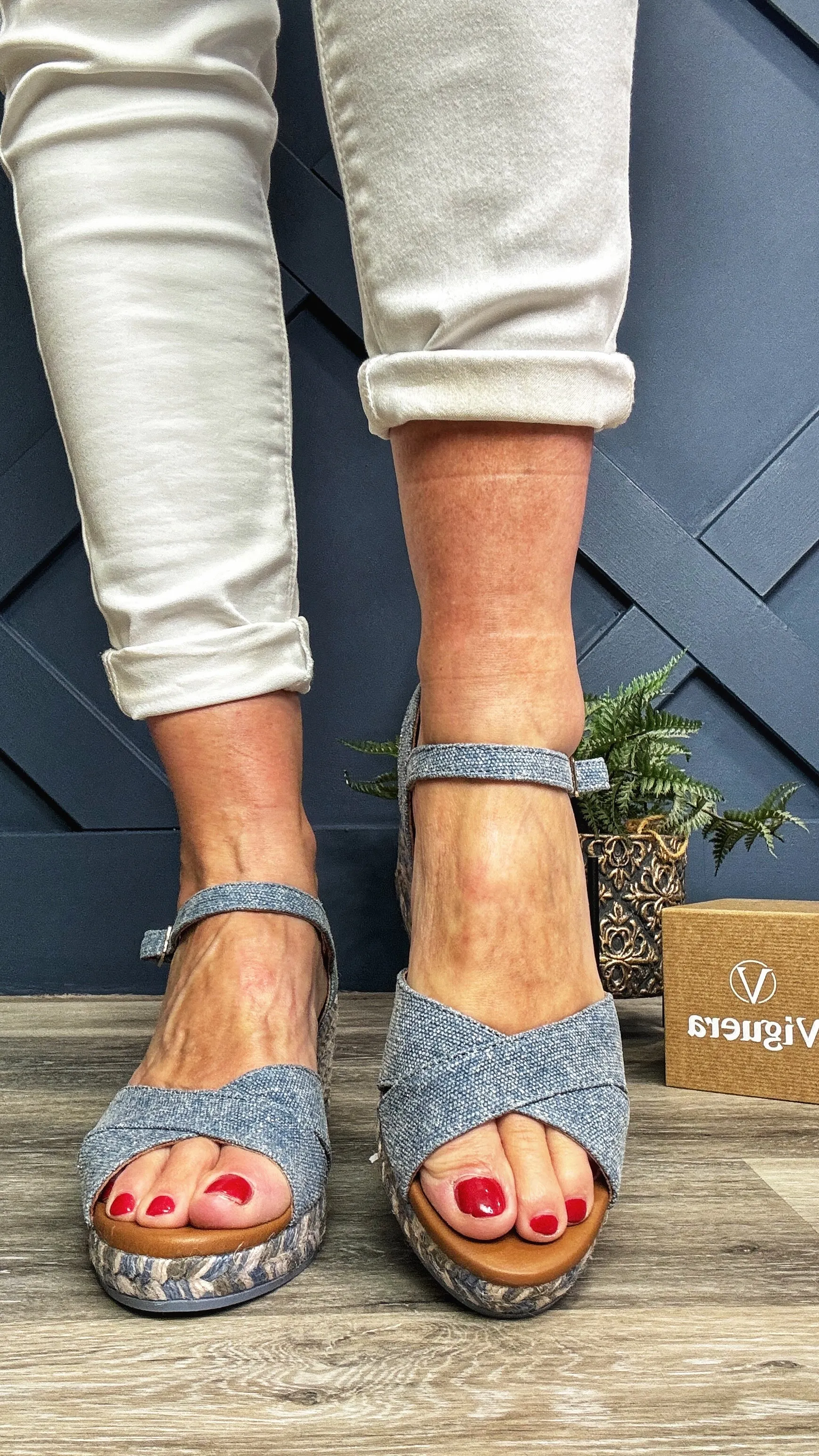 Viguera Denim Cross Over Wedge Espadrille