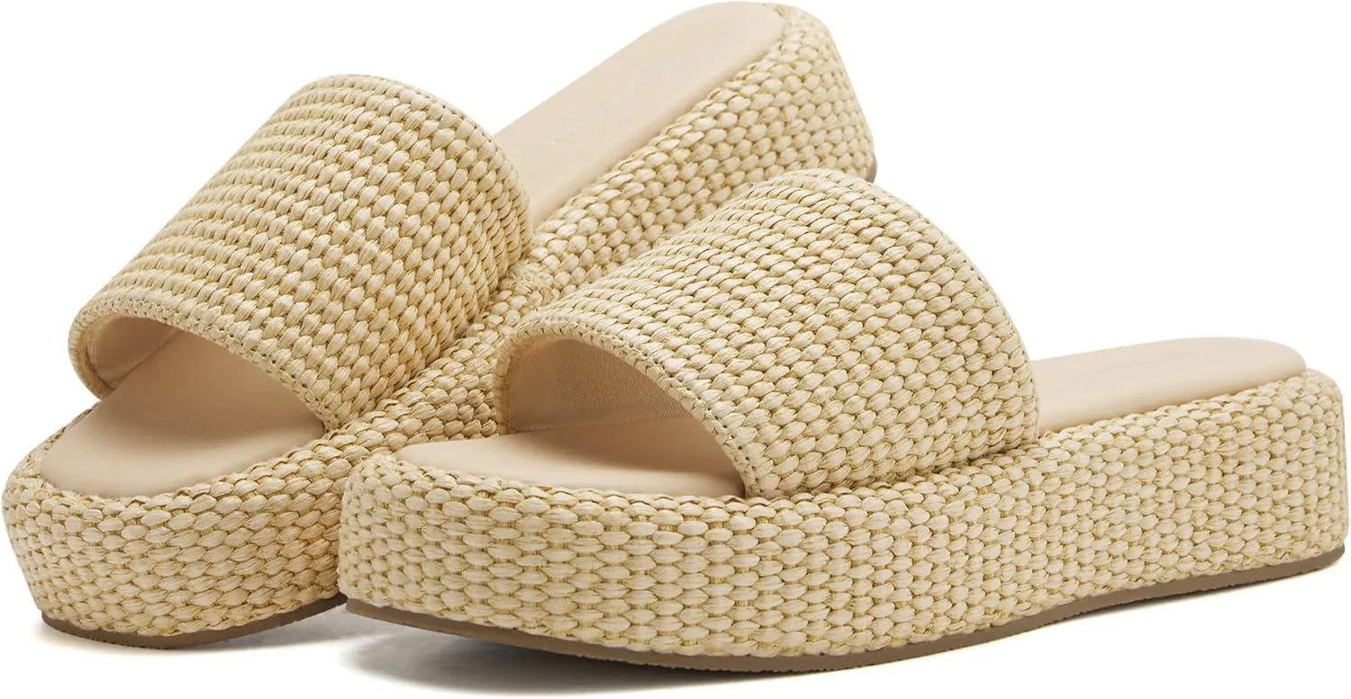 vodvob Platform Sandals for Women Open Toe Comfort Slip On Espadrille Sandals Cute Beach Straw Raffia Sandals Casual Summer Vacation for Women