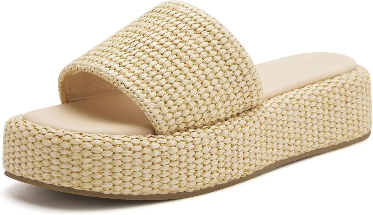 vodvob Platform Sandals for Women Open Toe Comfort Slip On Espadrille Sandals Cute Beach Straw Raffia Sandals Casual Summer Vacation for Women