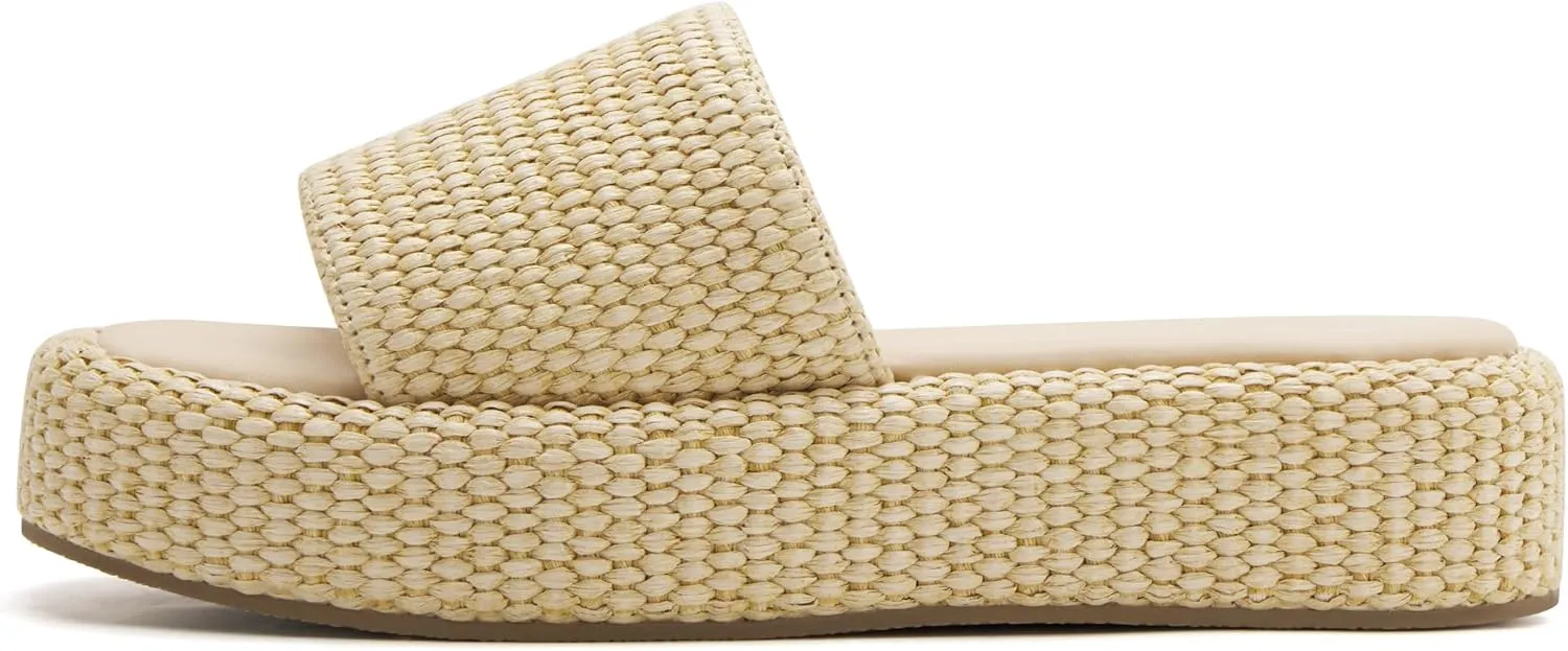 vodvob Platform Sandals for Women Open Toe Comfort Slip On Espadrille Sandals Cute Beach Straw Raffia Sandals Casual Summer Vacation for Women