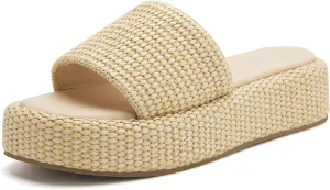 vodvob Platform Sandals for Women Open Toe Comfort Slip On Espadrille Sandals Cute Beach Straw Raffia Sandals Casual Summer Vacation for Women