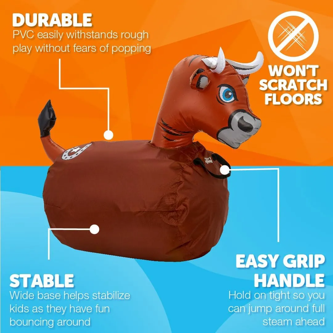 WADDLE Hip Hoppers Bouncy Hopper Inflatable Hopping Animal Bouncer, Supports Up to 250 Pounds, Ages 5 and Up (Brown Bull)