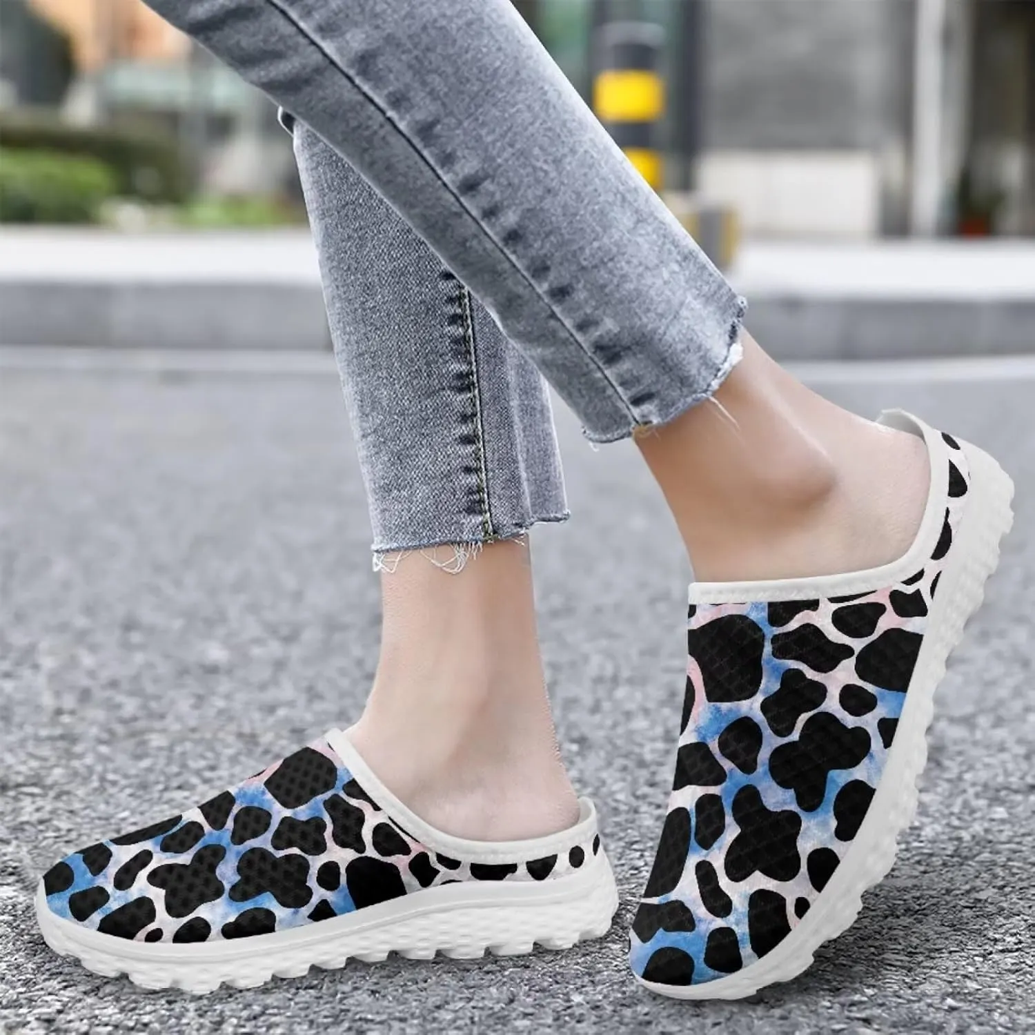 Water Shoes Mules for Women Mesh Shoes Womens Leopard Flats Barefoot Garden Footwear Lightweight Closed Toe Slides