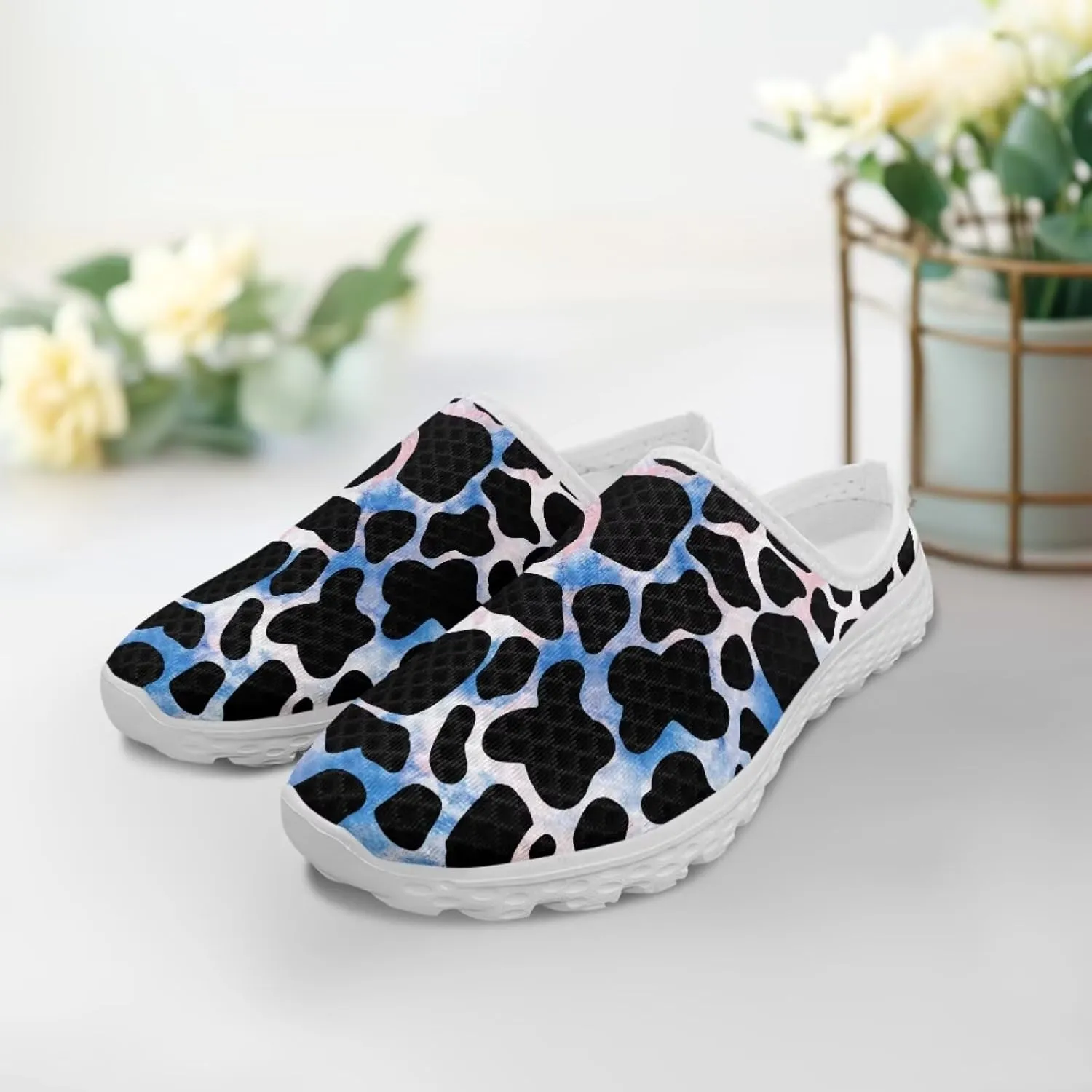 Water Shoes Mules for Women Mesh Shoes Womens Leopard Flats Barefoot Garden Footwear Lightweight Closed Toe Slides