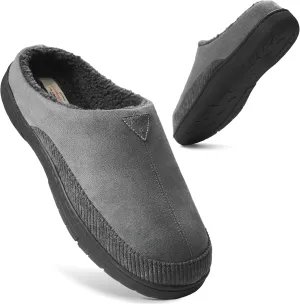 Weatherproof Vintage Men's Corduroy Slippers, Lightweight House Slippers with Faux Shearling Lining and Easy Slip-On Design