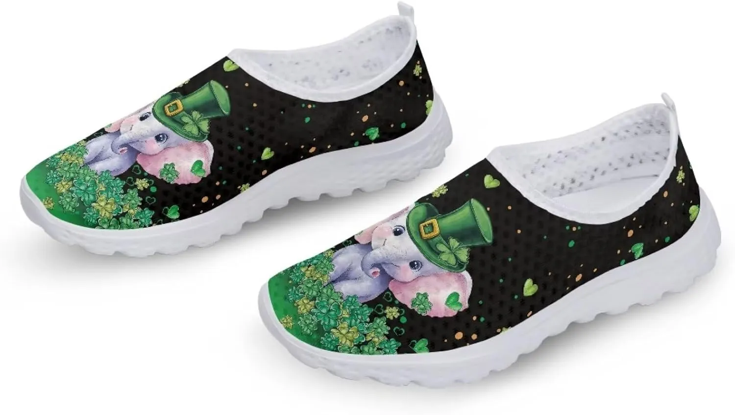 WELLFLYHOM Green Sneakers St Patricks Tennis Shoes for Women Slip On Loafers Road Running Sneaker Footwear US 5.5-11.5