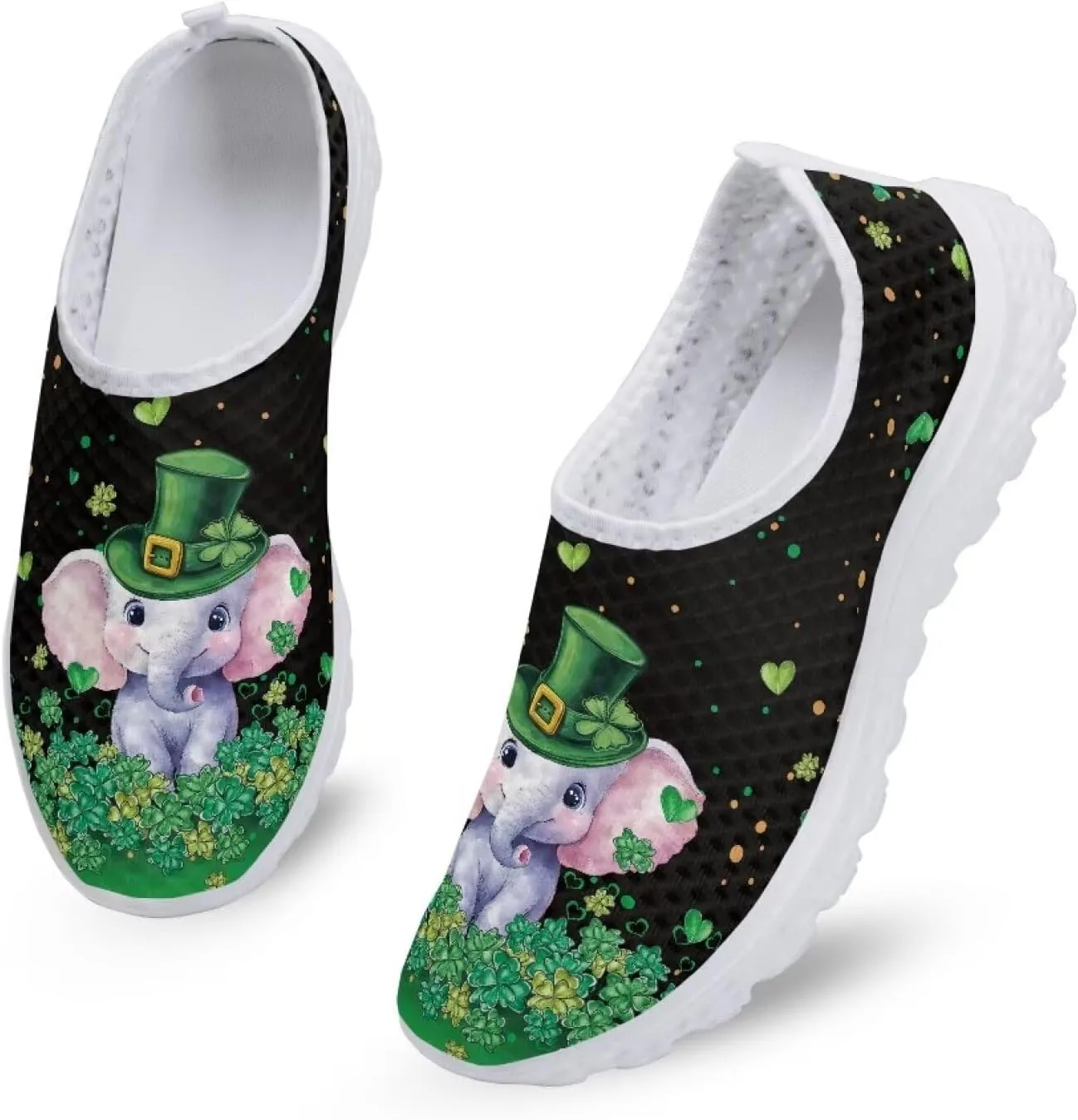 WELLFLYHOM Green Sneakers St Patricks Tennis Shoes for Women Slip On Loafers Road Running Sneaker Footwear US 5.5-11.5