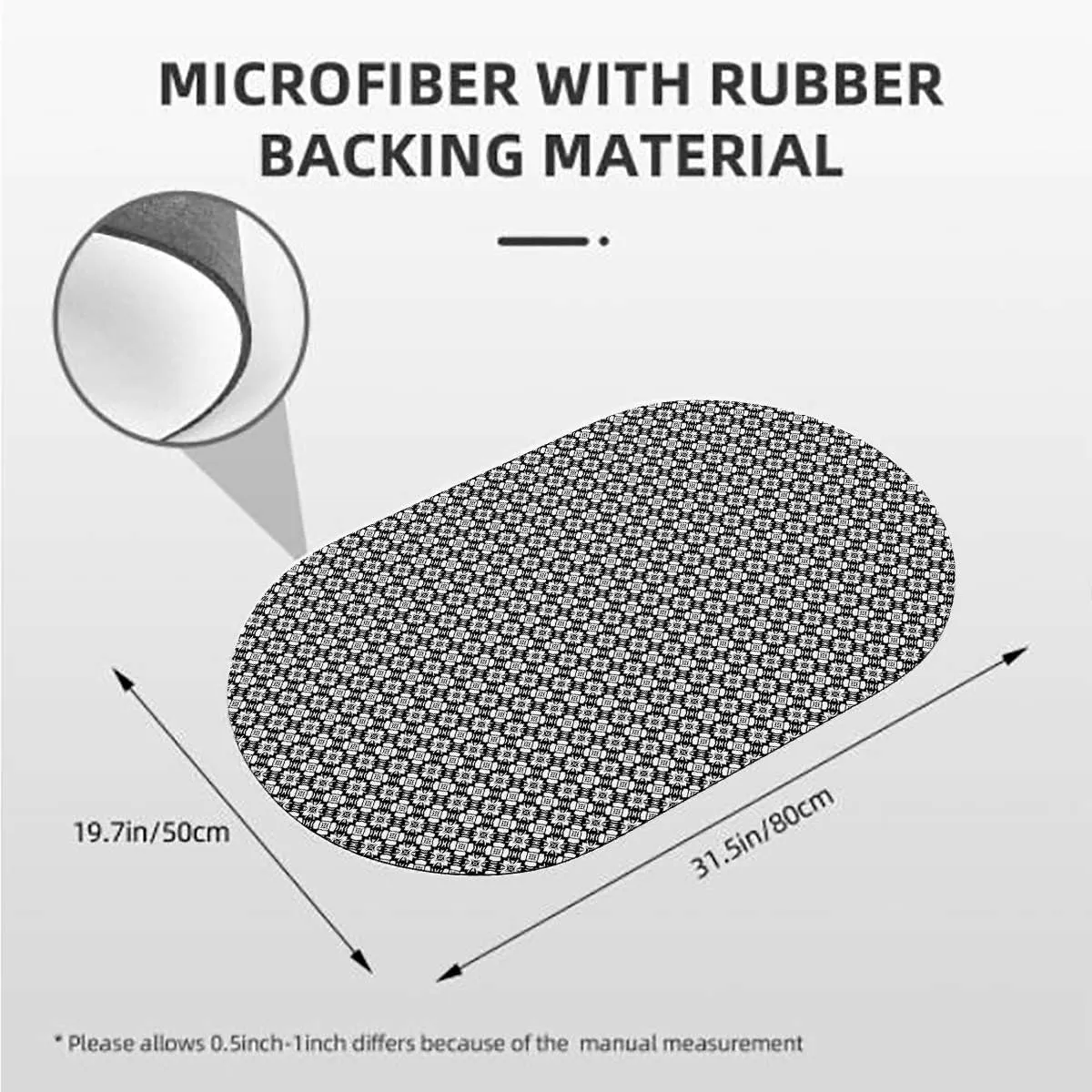 White Black Rubber Diatom Mud Shower Carpet Ancient Oriental Damask Pattern Floral Absorbent Bathroom Floor Mat - Elegant, Natural, Easy to Clean Antique 19.7x31.5 Inches