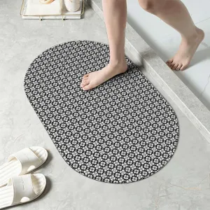 White Black Rubber Diatom Mud Shower Carpet Ancient Oriental Damask Pattern Floral Absorbent Bathroom Floor Mat - Elegant, Natural, Easy to Clean Antique 19.7x31.5 Inches