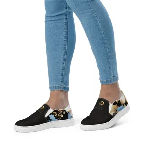 White, Sky Blue and Black Chaitanya Abara Floral Print Slip-on Canvas Shoes