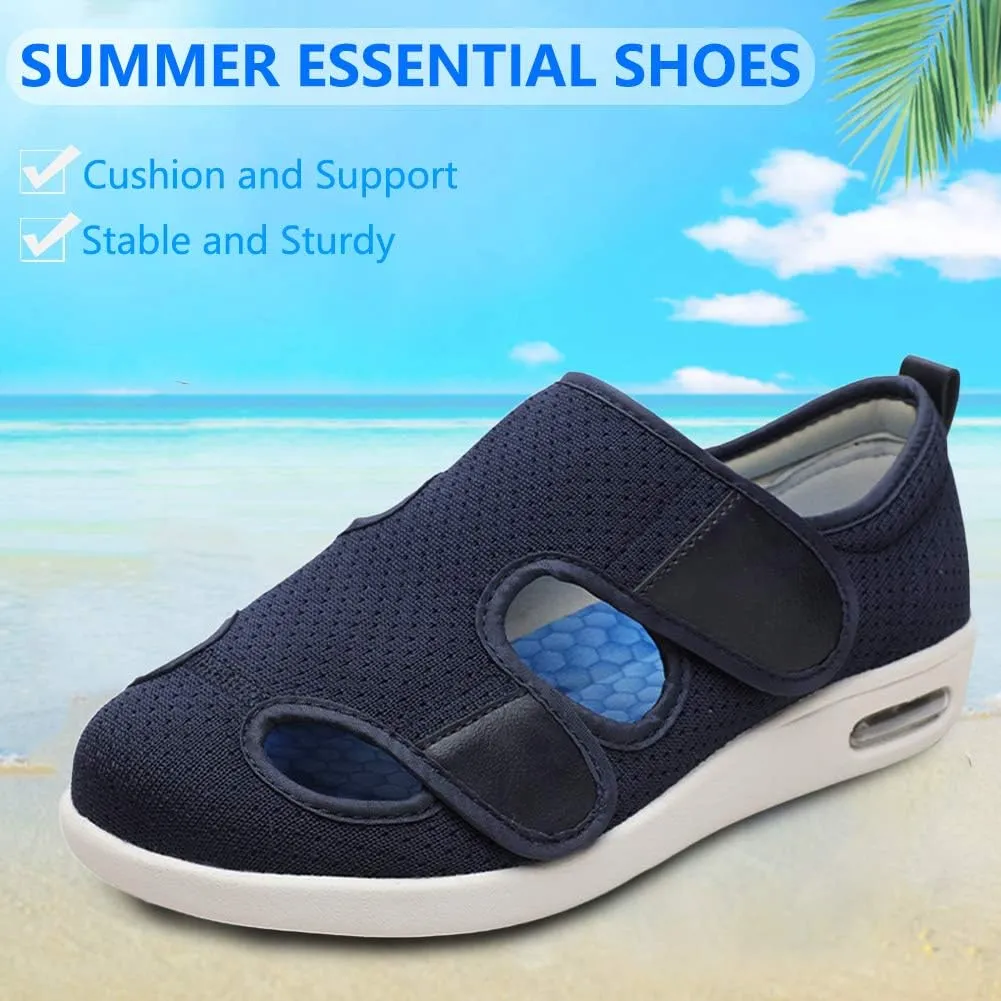 Women Diabetic Shoes, Adjustable Edema Comfy Sandal, Extra Wide Walking Memory Foam Slippers Closed Toe Easy On/Off for Elderly Swollen Bandaged Feet Indoor/Outdoor