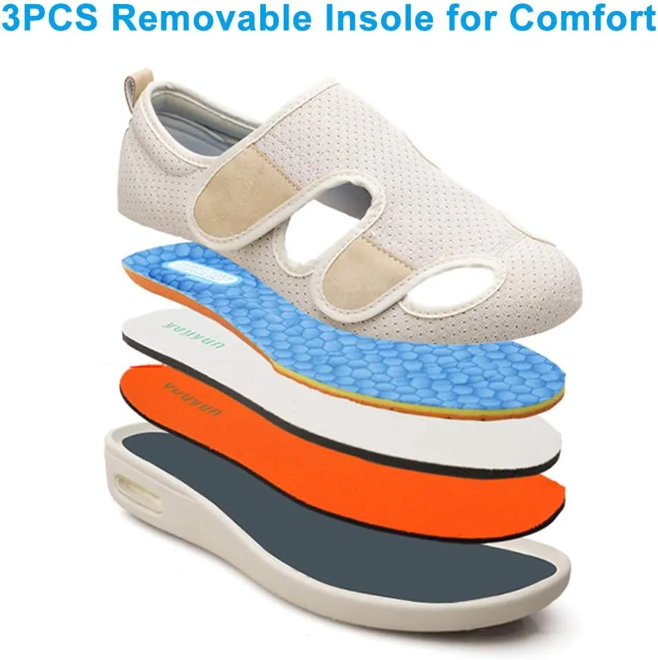 Women Diabetic Shoes, Adjustable Edema Comfy Sandal, Extra Wide Walking Memory Foam Slippers Closed Toe Easy On/Off for Elderly Swollen Bandaged Feet Indoor/Outdoor