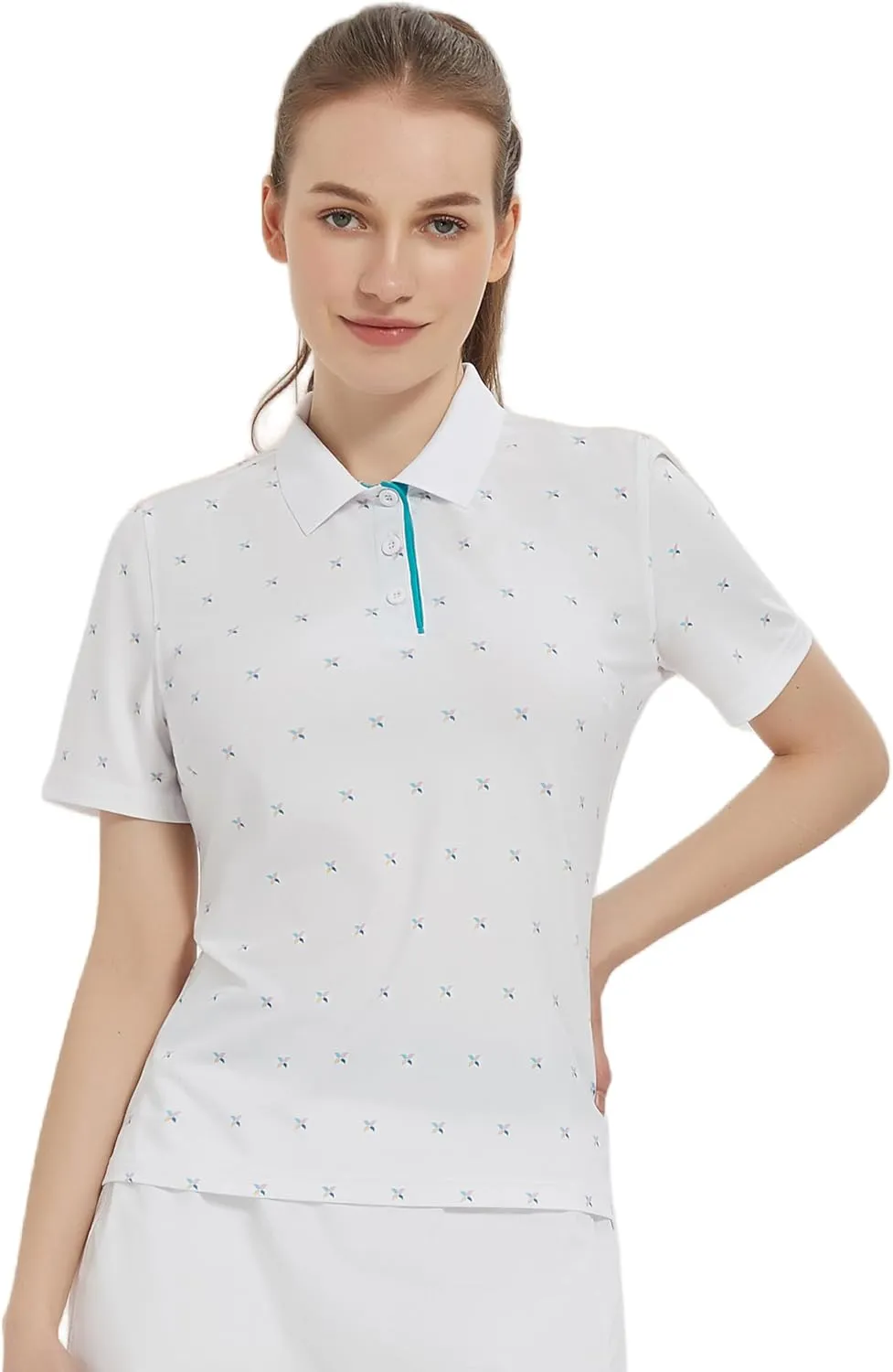 Women Print Golf Sport Polo Shirts Athletic Lightweight Quick Dry Slim Stretchable Tennis Short Sleeve Shirts