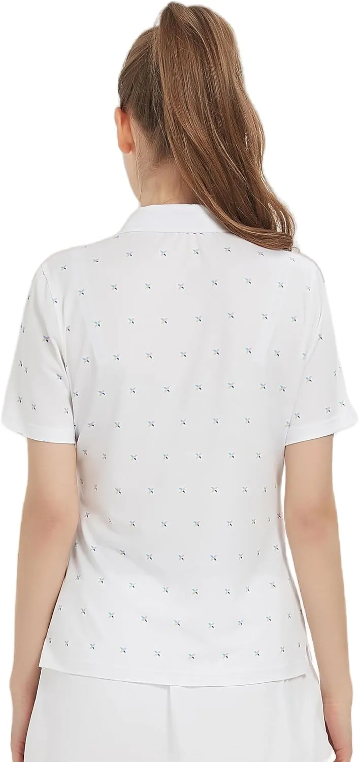 Women Print Golf Sport Polo Shirts Athletic Lightweight Quick Dry Slim Stretchable Tennis Short Sleeve Shirts