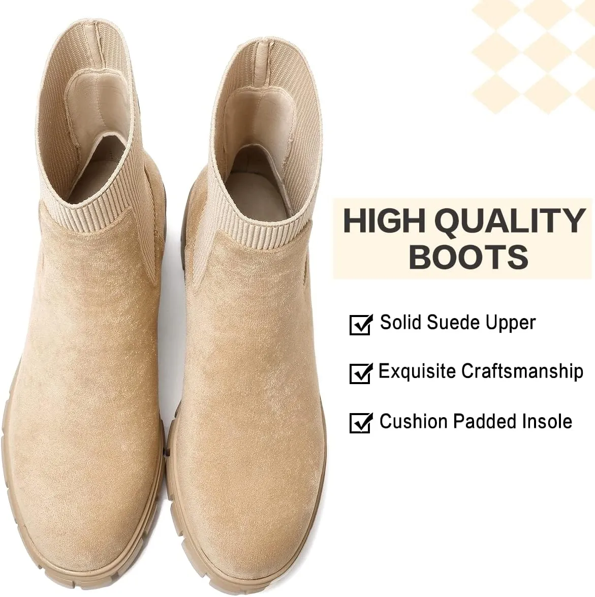 Womens Ankle Boots Lug Sole Comfortable Slip On Chelsea Booties Elastic Gore