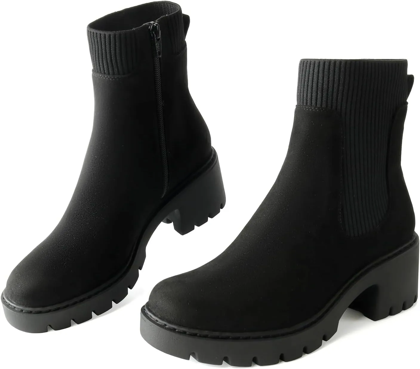 Women's Chelsea Boots Platform Elastic Zippers Chunky Heel Lug Sole Comfortable Slip On Booties for Women