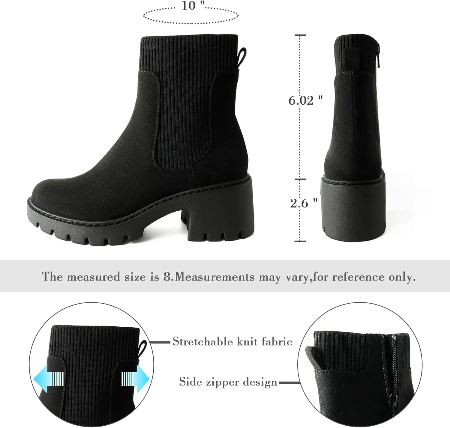 Women's Chelsea Boots Platform Elastic Zippers Chunky Heel Lug Sole Comfortable Slip On Booties for Women