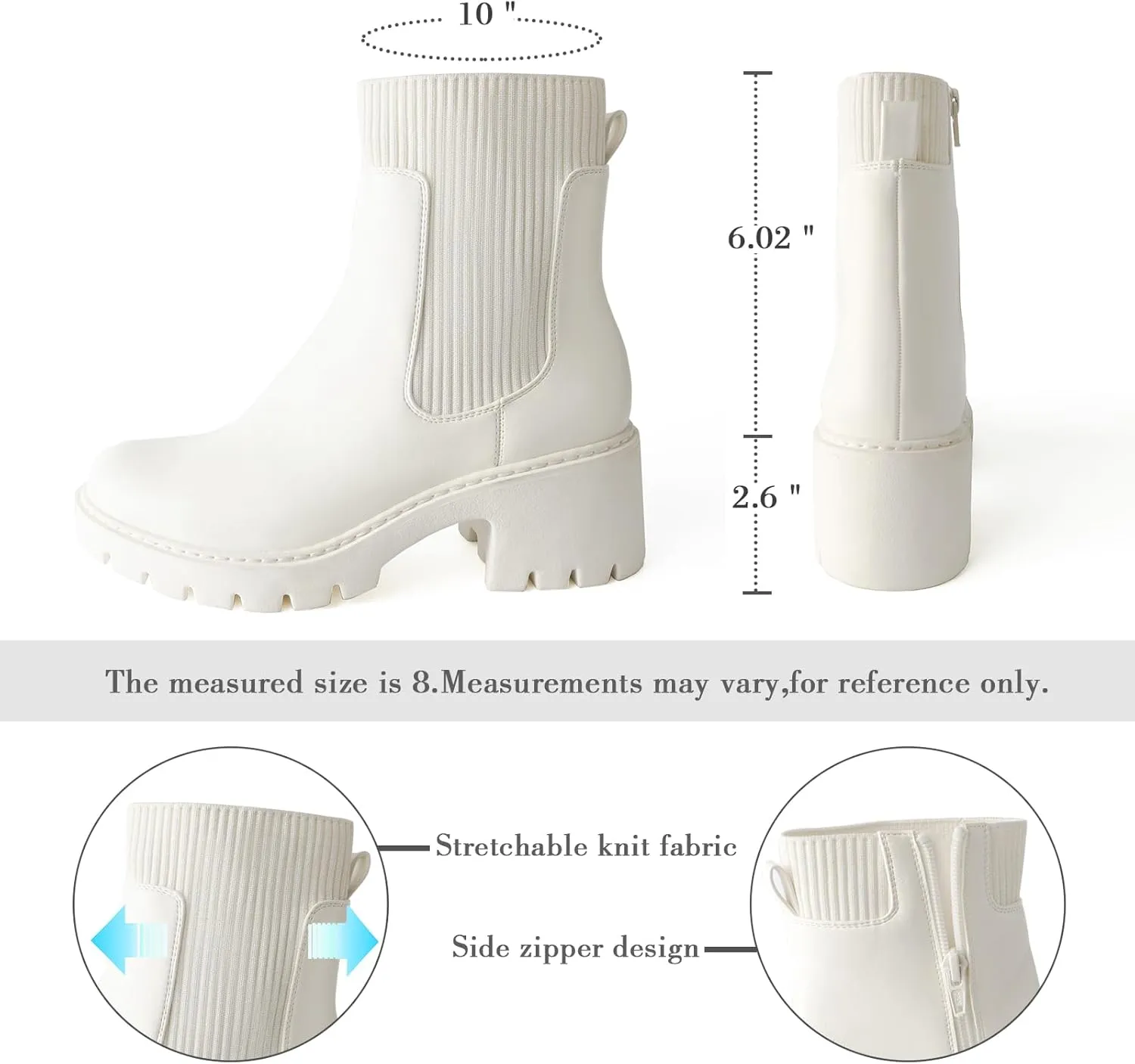 Women's Chelsea Boots Platform Elastic Zippers Chunky Heel Lug Sole Comfortable Slip On Booties for Women