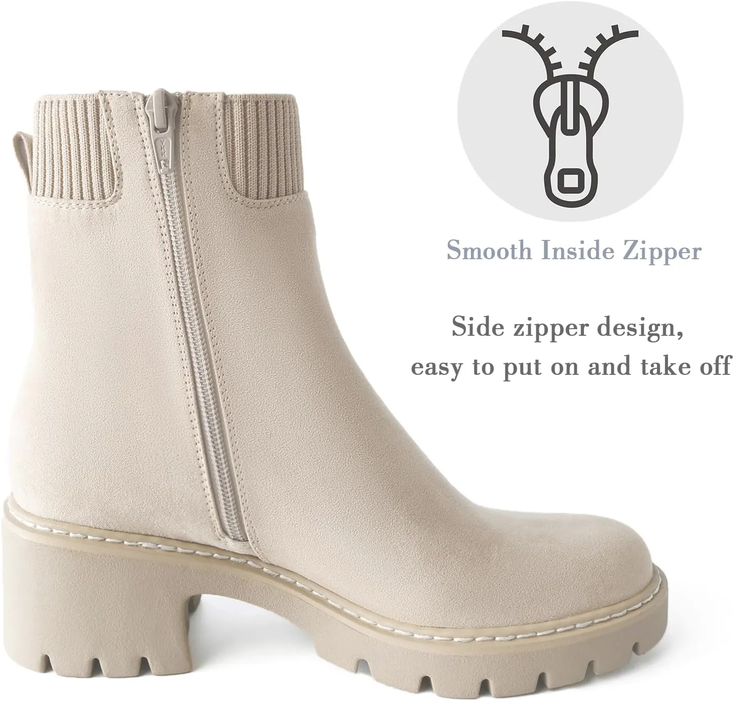 Women's Chelsea Boots Platform Elastic Zippers Chunky Heel Lug Sole Comfortable Slip On Booties for Women