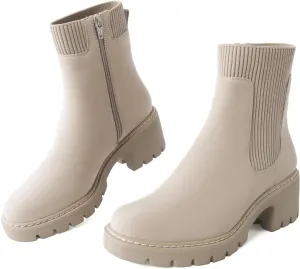 Women's Chelsea Boots Platform Elastic Zippers Chunky Heel Lug Sole Comfortable Slip On Booties for Women