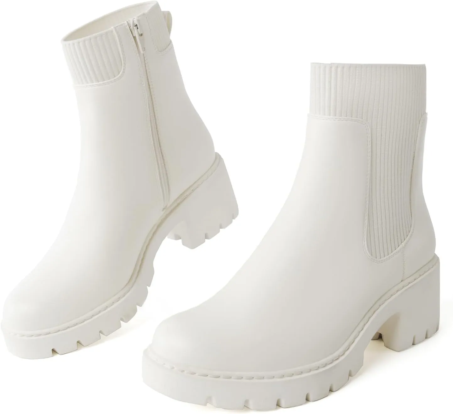 Women's Chelsea Boots Platform Elastic Zippers Chunky Heel Lug Sole Comfortable Slip On Booties for Women