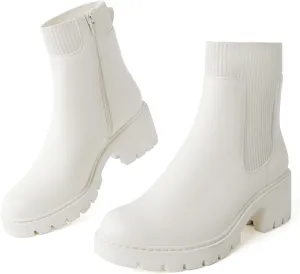Women's Chelsea Boots Platform Elastic Zippers Chunky Heel Lug Sole Comfortable Slip On Booties for Women