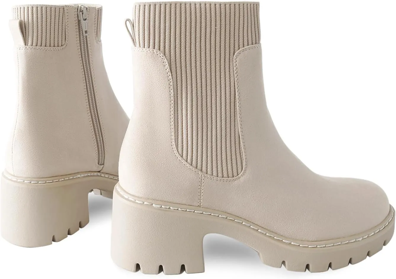 Women's Chelsea Boots Platform Elastic Zippers Chunky Heel Lug Sole Comfortable Slip On Booties for Women