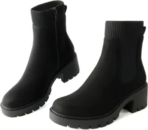 Women's Chelsea Boots Platform Elastic Zippers Chunky Heel Lug Sole Comfortable Slip On Booties for Women