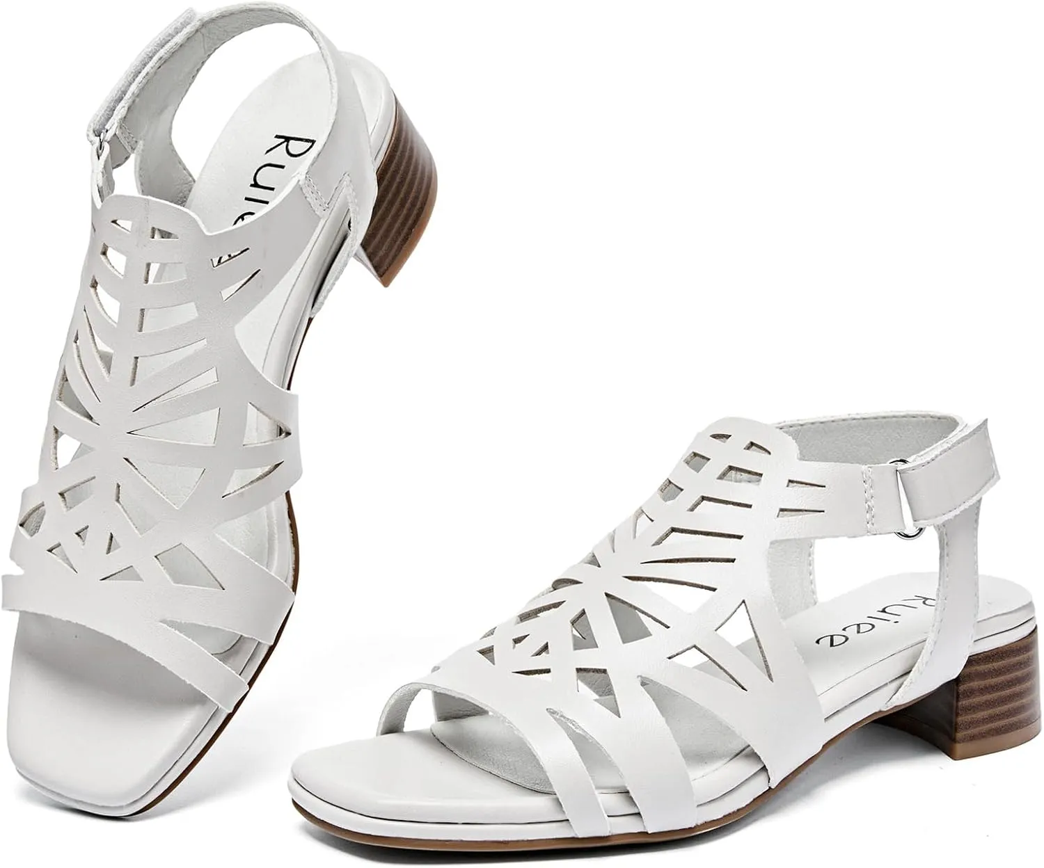 Women's Chunky Heeled Sandals - Block Low Heels Summer Ankle Strappy Square Open Toe Dressy Wedding Sandals for Women.
