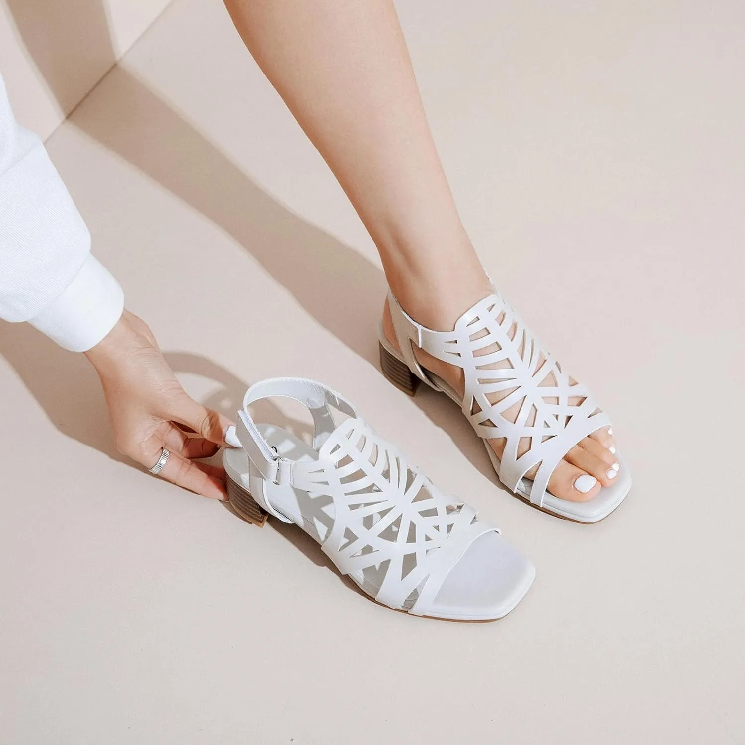 Women's Chunky Heeled Sandals - Block Low Heels Summer Ankle Strappy Square Open Toe Dressy Wedding Sandals for Women.