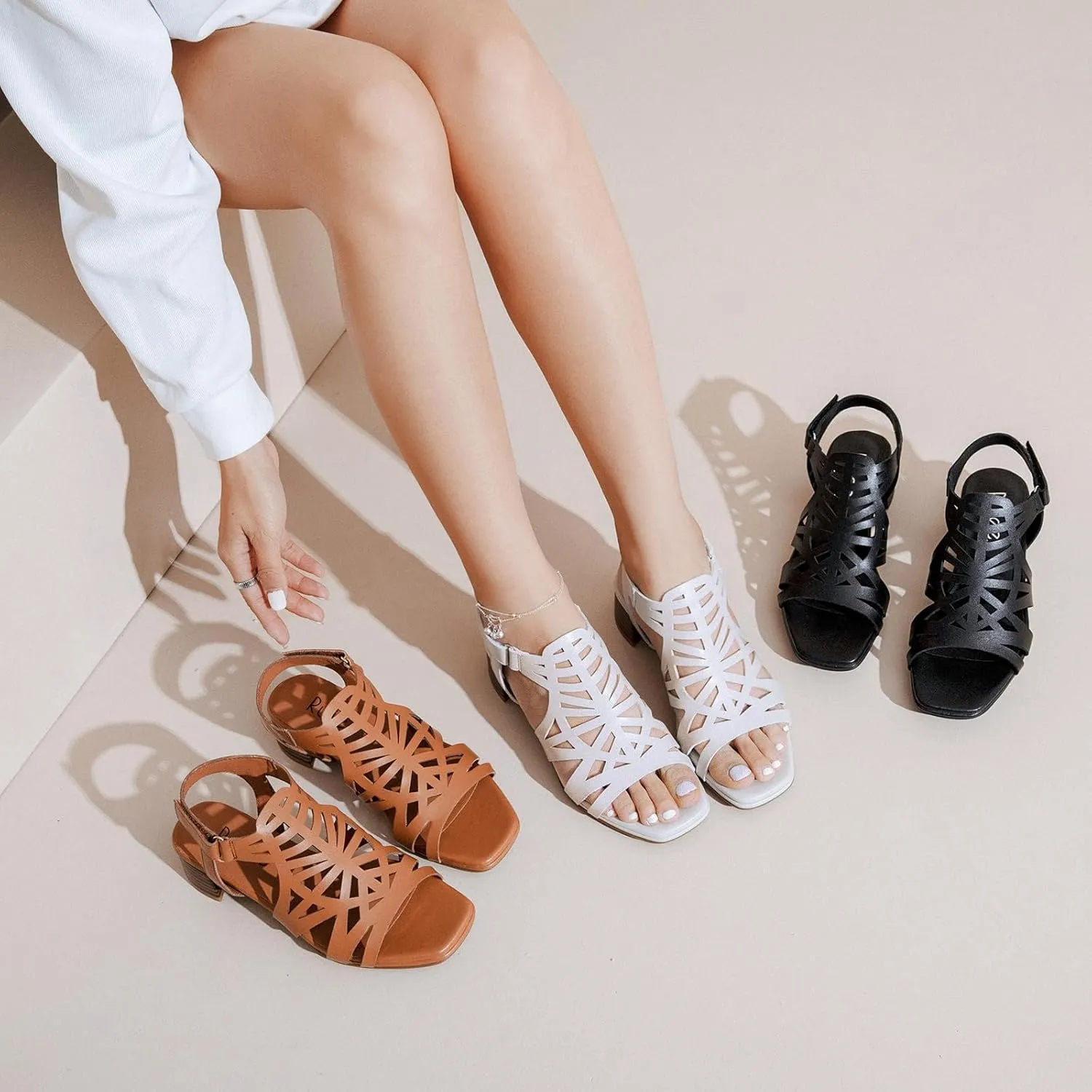 Women's Chunky Heeled Sandals - Block Low Heels Summer Ankle Strappy Square Open Toe Dressy Wedding Sandals for Women.