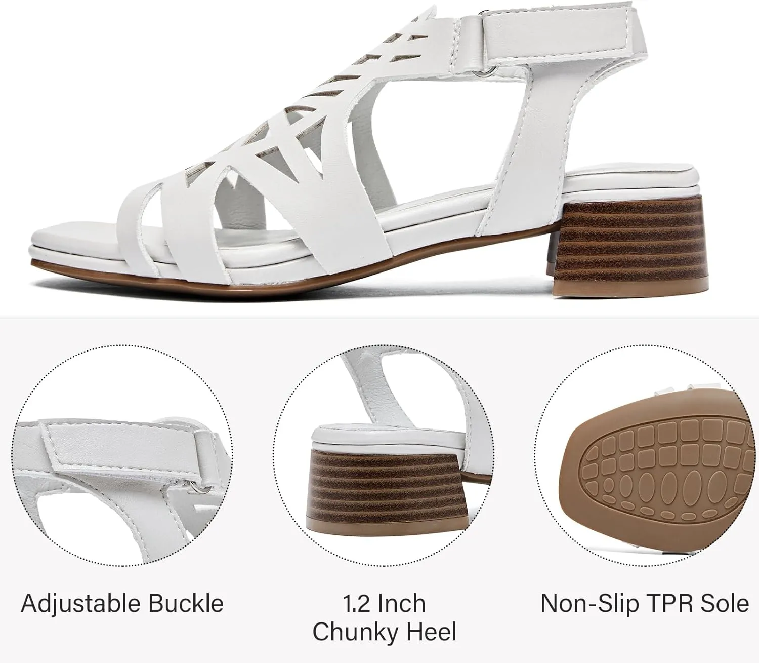 Women's Chunky Heeled Sandals - Block Low Heels Summer Ankle Strappy Square Open Toe Dressy Wedding Sandals for Women.