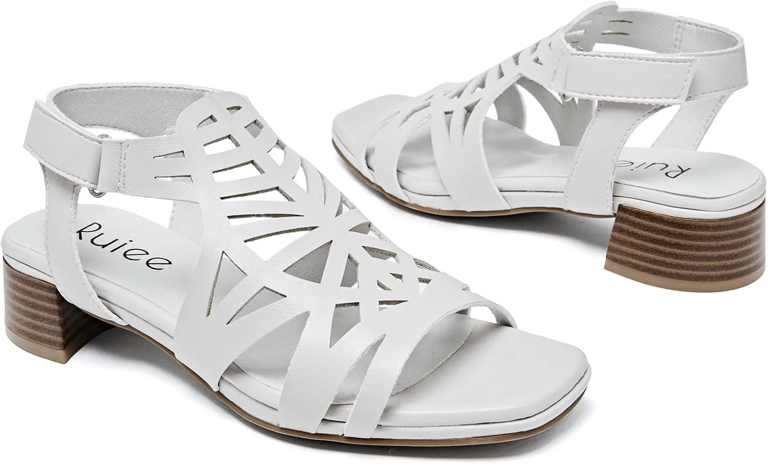 Women's Chunky Heeled Sandals - Block Low Heels Summer Ankle Strappy Square Open Toe Dressy Wedding Sandals for Women.