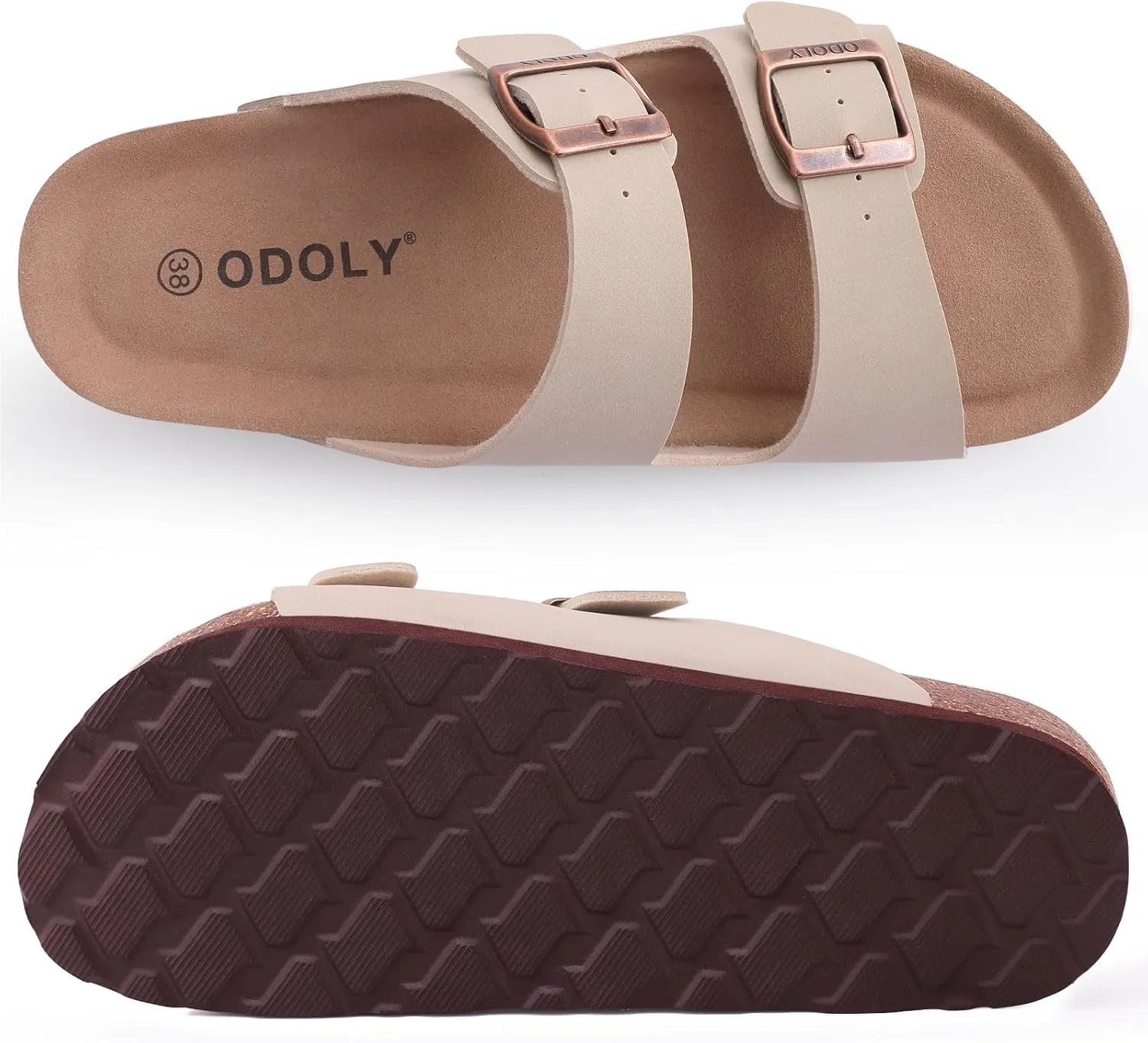 Women's Cork Footbed Slide Sandal, Arch Support Summer Outdoor Sandals with Adjustable Buckle