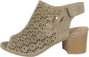 Women's Elect Caged Geometric Laser Cut Out Peep Toe Slingback Chunky Stacked Heel Ankle Bootie