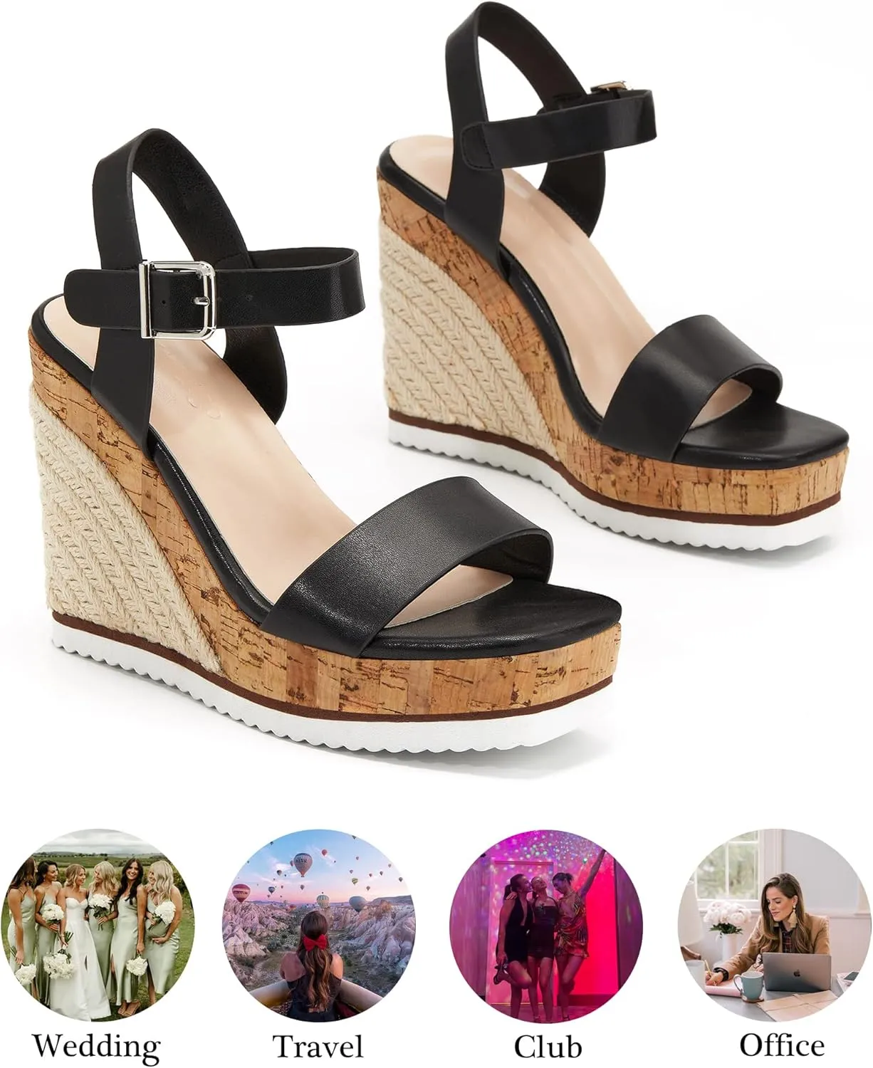 Women's Espadrille Wedge Platform Sandals Open Toe Ankle Buckle Strap Casual Summer Shoes